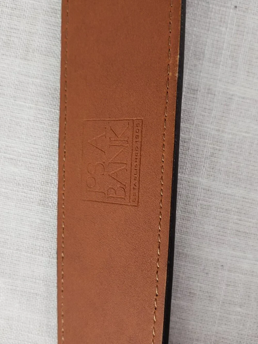 Jos A Bank Brown Leather Belt Square Leather Wrapped Buckle Mens 36
